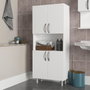 Hanah Home William - White Mueble de Baño Blanco 59.5 cm Ancho x 140.3 cm Alto x 29.5 cm Profundo Fabricado en Tablero de Partículas Recubierto de Melamina
